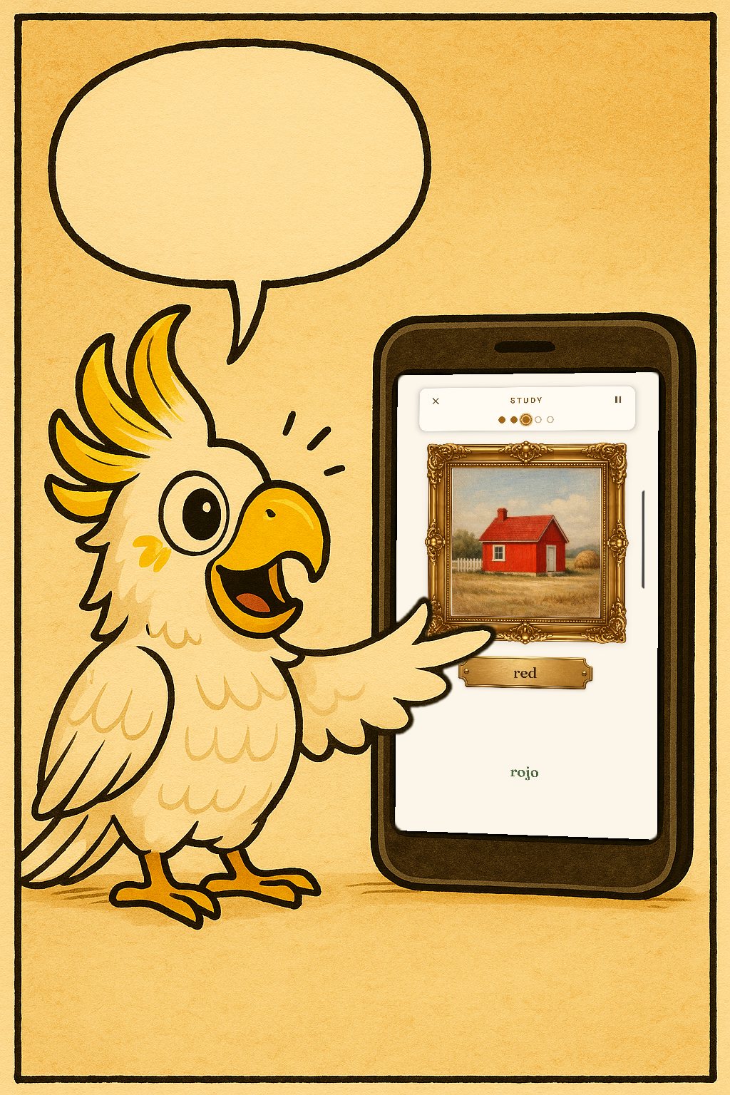 Panel 3. Study, from memory: the painting; the plaque red; heard: rojo.